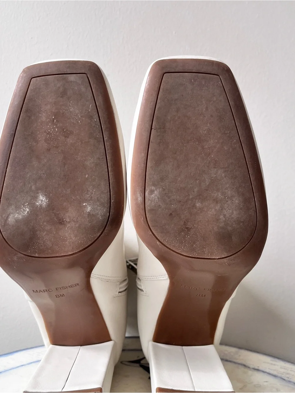 Marc Fisher NEBULA Bone White Leather Square-Toe Women’s Ankle Heeled Boots 8